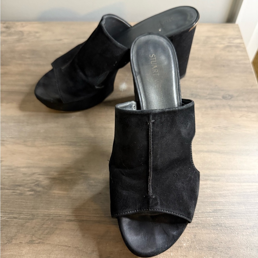 Stuart Weitzman Black Suede Mules
